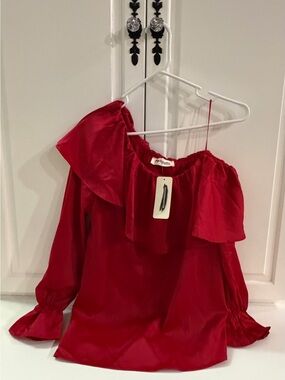 Impressions Red Off-Shoulder Ruffle Blouse